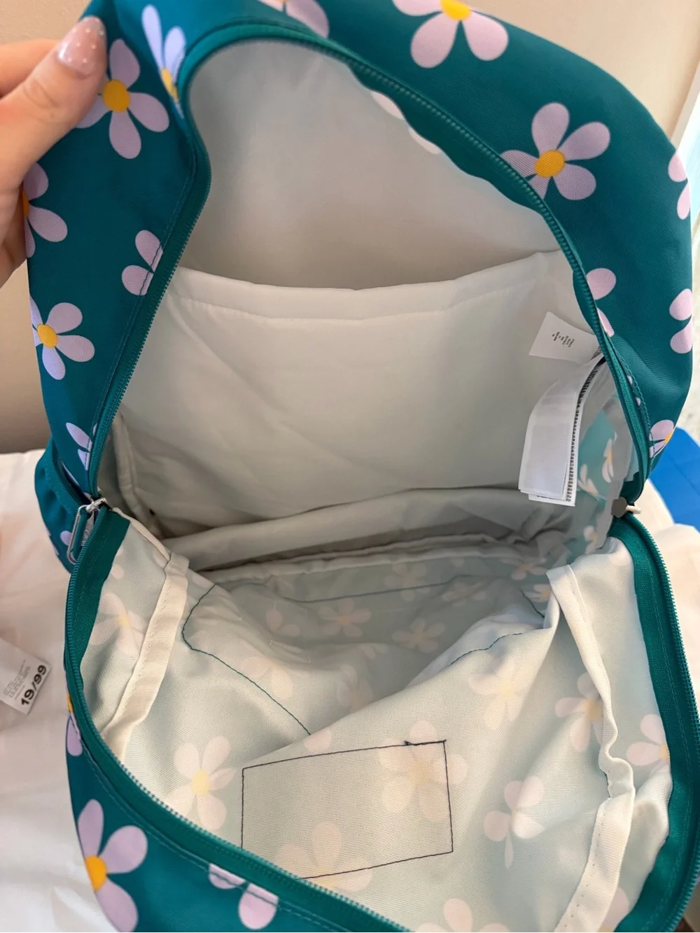 Jansport Teal Backpack with White Daisy Print